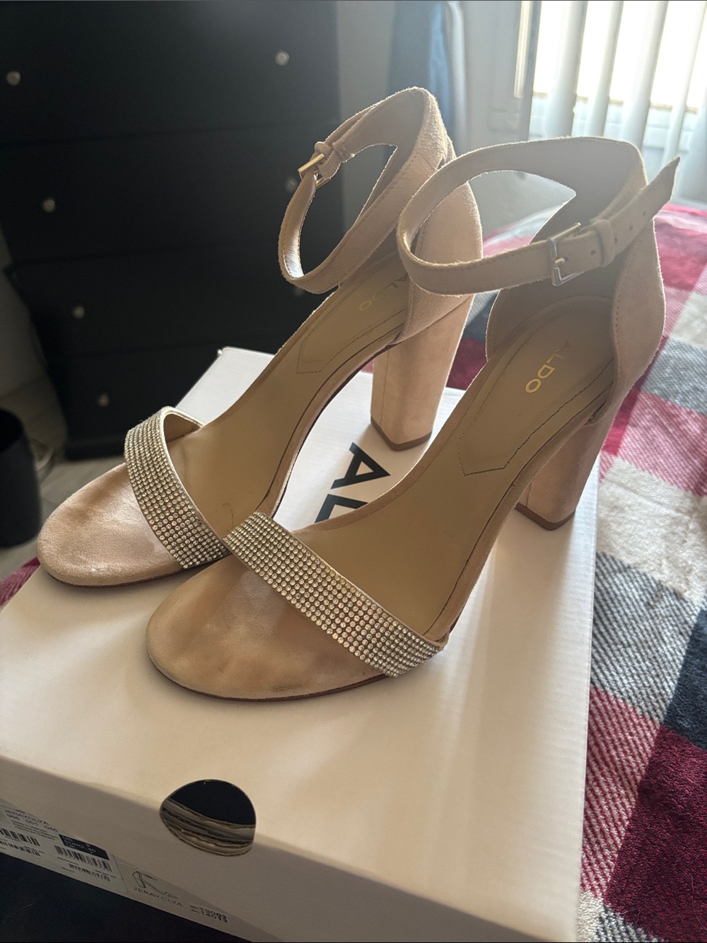 ALDO Blush Block Heel Sandals with Crystal Strap